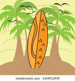 Surfboard on a beach background - Vector illustration