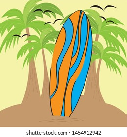 Surfboard on a beach background - Vector illustration