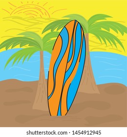 Surfboard on a beach background - Vector illustration