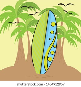 Surfboard on a beach background - Vector illustration