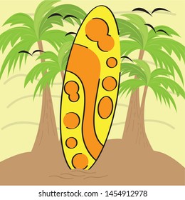 Surfboard on a beach background - Vector illustration