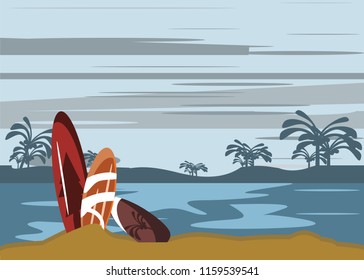 surfboard on the beach vector illustration 
