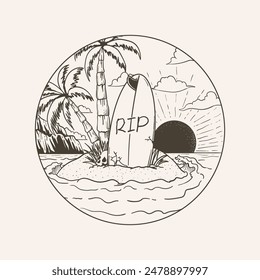 Surfboard on the beach. Vector illustration