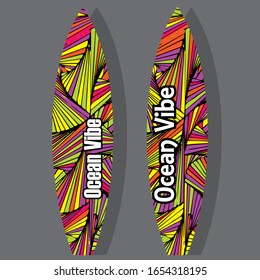 Surfboard on grey background with reflection