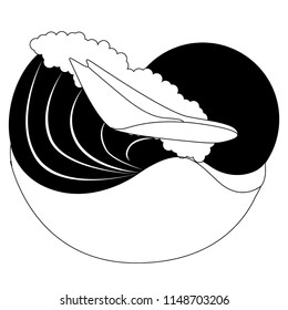 Surfboard on an ocean wave icon