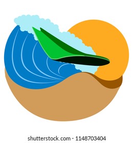 Surfboard on an ocean wave icon