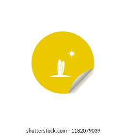 surfboard on the sand icon in sticker style. One of summer pleasure collection icon can be used for UI, UX