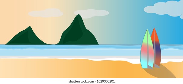 
A surfboard on the sandy beach