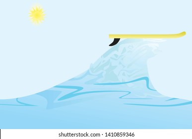 Surfboard on sea waves. vector illustration