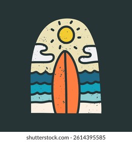 The surfboard on the summer beach vibes design for t shirt, sticker and other