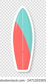 A surfboard on a transparent background. A sticker with a clipboard. Vector illustration.