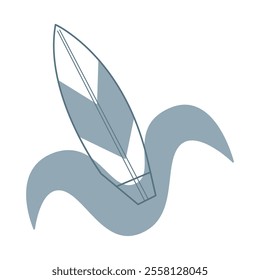 Surfboard on a wave color. Doodle clip art for your projects.