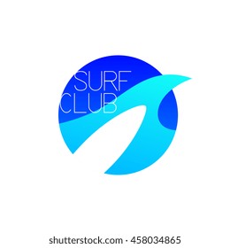 surfboard on wave, vector graphic art illustration logo, isolated on white background.
