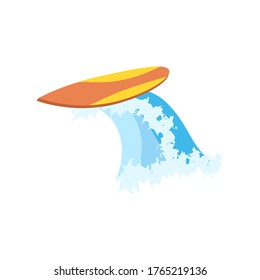 Surfboard on the wave.Vector isometric and 3D view.