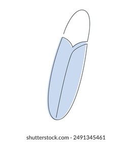 Surfboard in one continuous line in color. One line drawing, minimalism. Vector illustration.