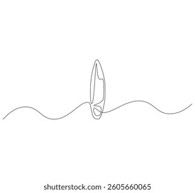 Surfboard outline drawing illustration. Continuous line draw of surfboard vector.