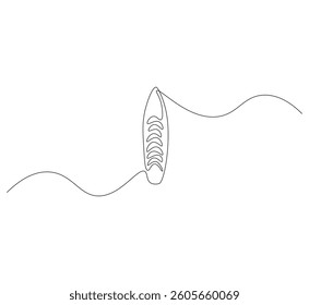 Surfboard outline drawing illustration. Continuous line draw of surfboard vector.