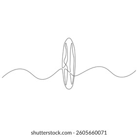 Surfboard outline drawing illustration. Continuous line draw of surfboard vector.