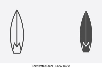 Surfboard outline and filled vector icon sign symbol