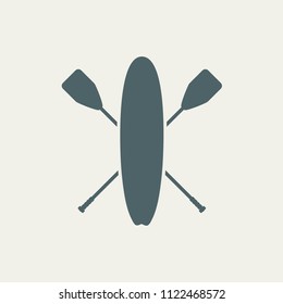 Surfboard and paddles. Surfing graphic and emblem for web design or print. Stand up paddle boarding