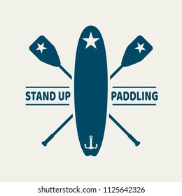 Surfboard and paddles. Surfing graphic and emblem for web design or print. Stand up paddle boarding