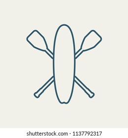 Surfboard and paddles. Surfing outline emblem. Stand up paddle boarding