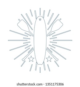Surfboard and paddles. Surfing outline emblem. Stand up paddle boarding