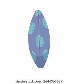 Surfboard with palm leaves print on white background
