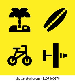 surfboard, palm tree, bicycle and ultralight vector icon set. Sample icons set for web and graphic design
