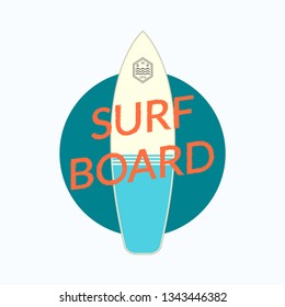 Surfboard print. Surf Board typography design for T Shirt. Surfing badge or logo. Vector illustration.