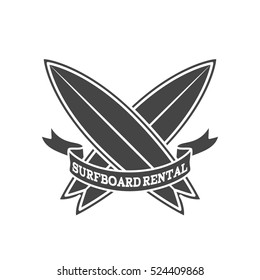 Surfboard rental logo design. Surfing logotype vector illustration. Retro style