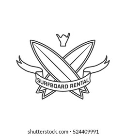 Surfboard rental logo design. Surfing logotype vector illustration. Retro style