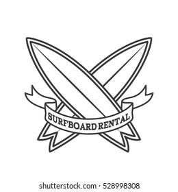 Surfboard rental logo design. Surfing logotype vector illustration. Retro style. Outline