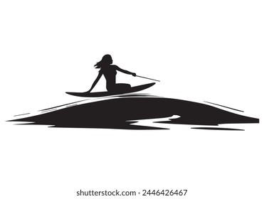 Surfboard riders man woman and child surfing silhouettes vector