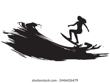 Surfboard riders man woman and child surfing silhouettes vector