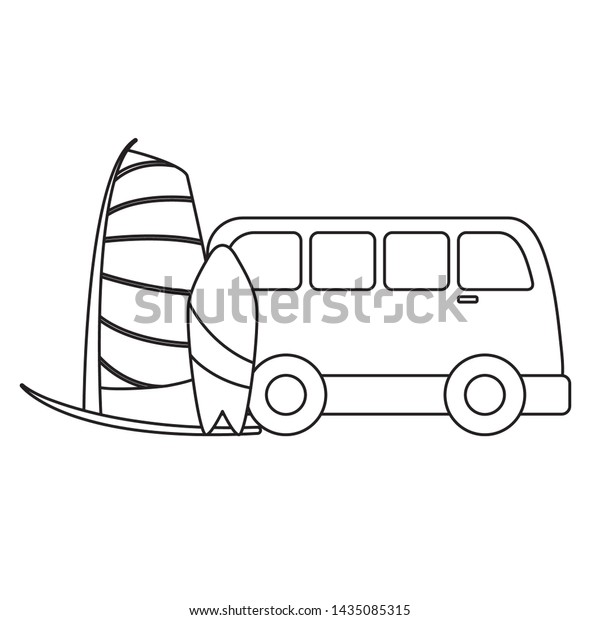 surfboard with sailboat and\
van vehicle