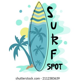 Surfboard and sea water vector illustration Designed with doodle style in summer themes for cards, web designs, postcards, t-shirts, pillow designs, logos, stickers, fabric prints, mugs and more.