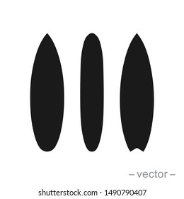 Surfboard set. Black silhouette of surfboard. Vector illustration isolated on white background