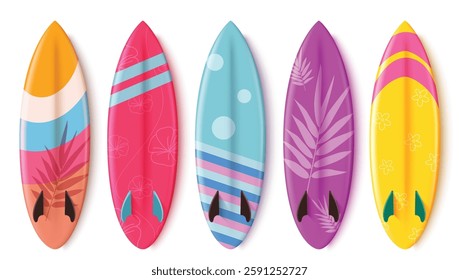 Surfboard set design isolated on white background, Colorful Surfboard with pattern set, Vector illustration.