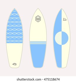 Surfboard set. Different surfboards design. Vector illustration.