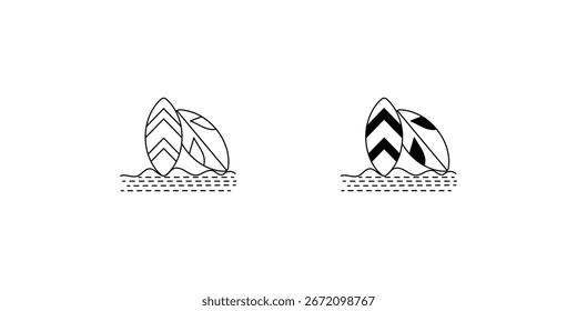Ícone de conjunto de prancha de surfe com ilustração de estoque de vetor de fundo branco