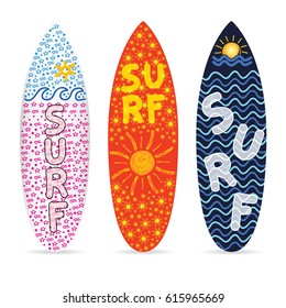 surfboard set with symbol of surf design on it art illustration