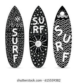surfboard set with symbol of surf on it art illustration