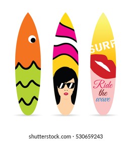 surfboard set in various design color art illustration