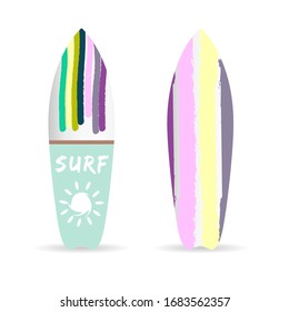 conjunto de tablas de surf con varios iconos en su ilustración de color