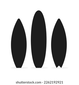 Surfboard sets. black silhouette of a surfboard. Vector illustration