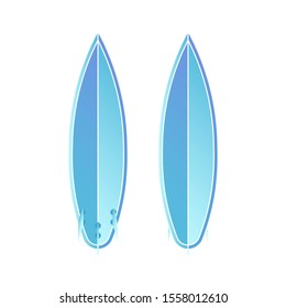 Surfboard silhouette template. Surf board top and back view. Vector illustration isolated on white background. Sea extreme sport.