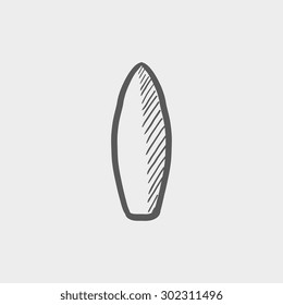 Surfboard sketch icon for web and mobile. Hand drawn vector dark gray icon on light gray background.