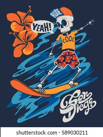 diseño de vector de cráneo de surfboard para tee