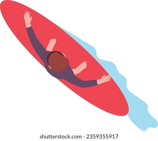 Surfboard sportsman top view. Man stand on board isolated on white background